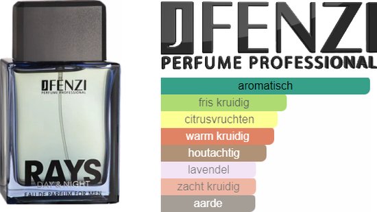 Houtachtig Aromatische merkgeur voor heren JFenzi - Rays Day&Night EDP - 100ml - 80%