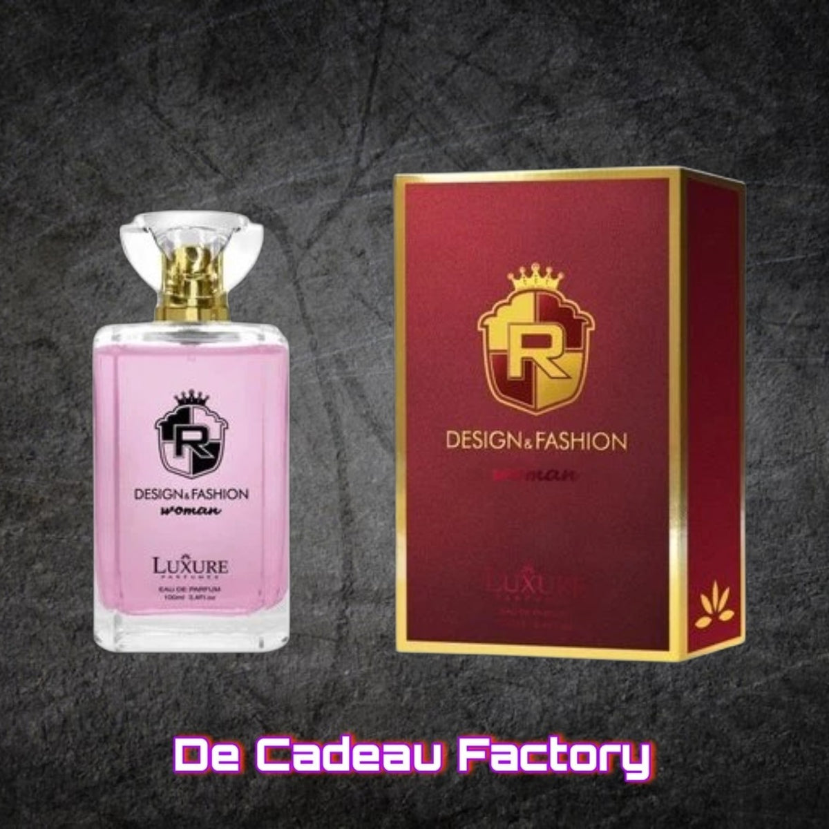 De Cadeau Factory Luxure Design&Fashion eau de parfum voor dames met fruitige kers en citroen in glazen fles en doos