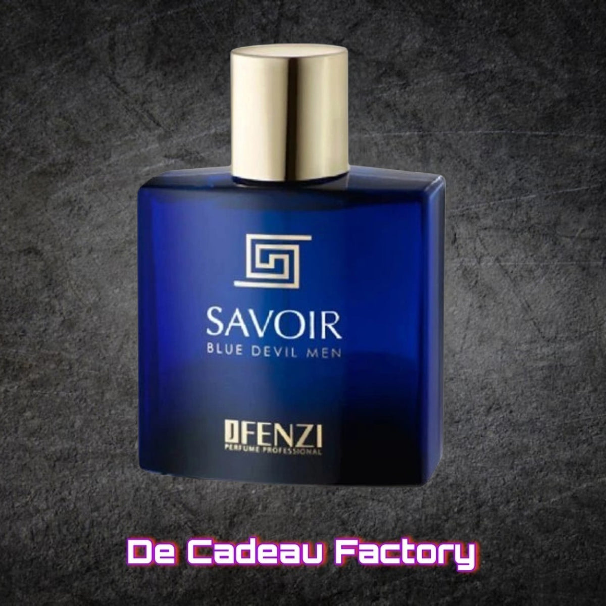 De Cadeau Factory JFENZI Savoir Blue Devil Men eau de parfum in een diepblauwe glazen flacon met gouden dop