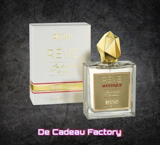 De Cadeau Factory JFENZI Rêve Mystique eau de parfum voor dames in een luxe glazen flacon met goudkleurige dop.