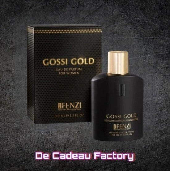 De Cadeau Factory JFenzi Gossi Gold eau de parfum voor dames in een zwarte fles met gouden details en bijpassende doos
