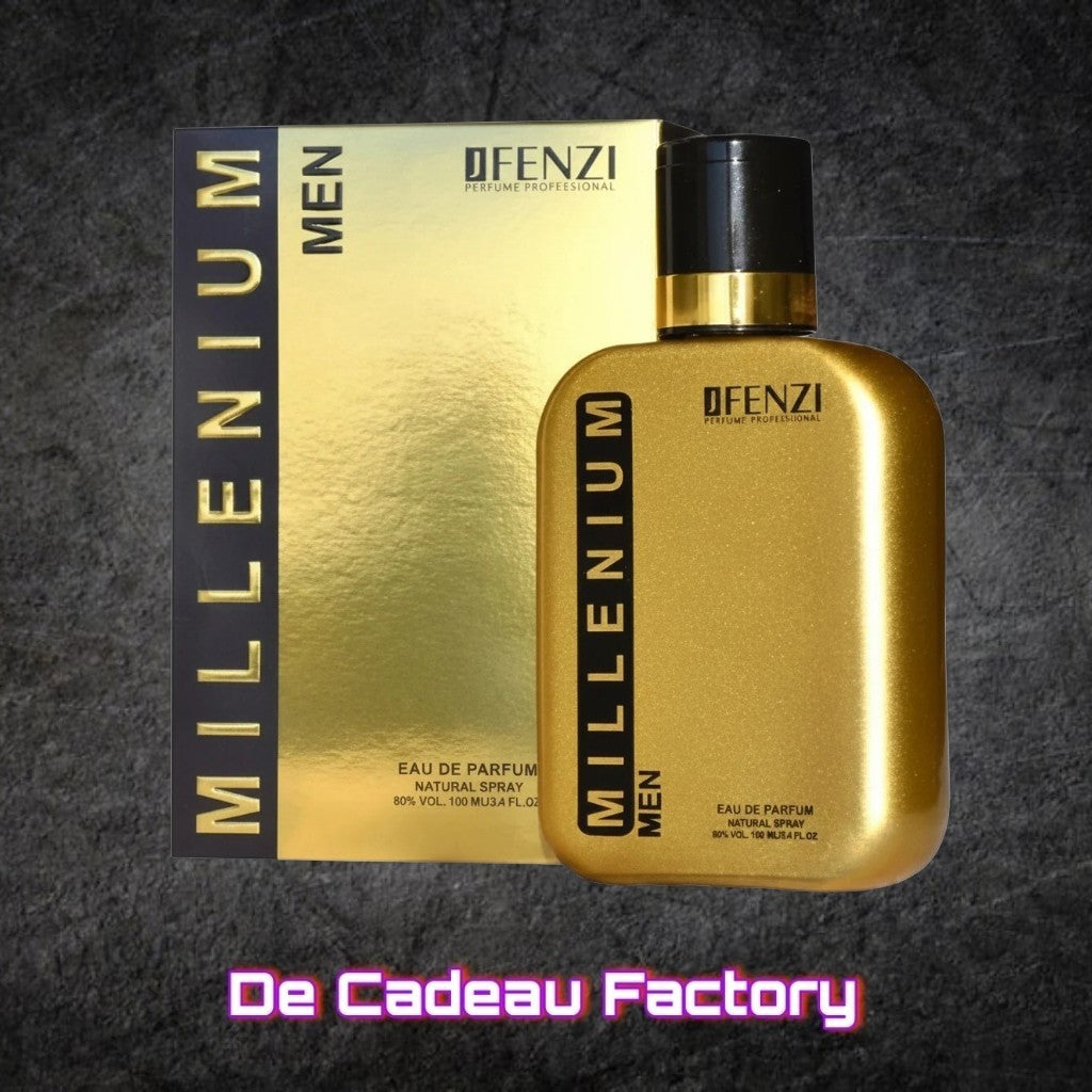 De Cadeau Factory JFENZI Millenium Eau de Parfum voor heren in een luxe goudkleurige 100ml flacon met verpakking