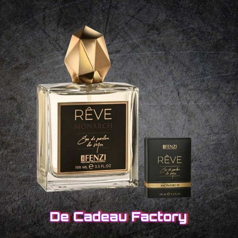 De Cadeau Factory JFENZI Rêve Monarch eau de parfum voor heren in een luxe glazen flacon met gouden dop en doosje