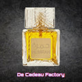 De Cadeau Factory Lattafa Khamrah eau de parfum in een luxe glazen flacon met goudkleurige vloeistof en textuur dop